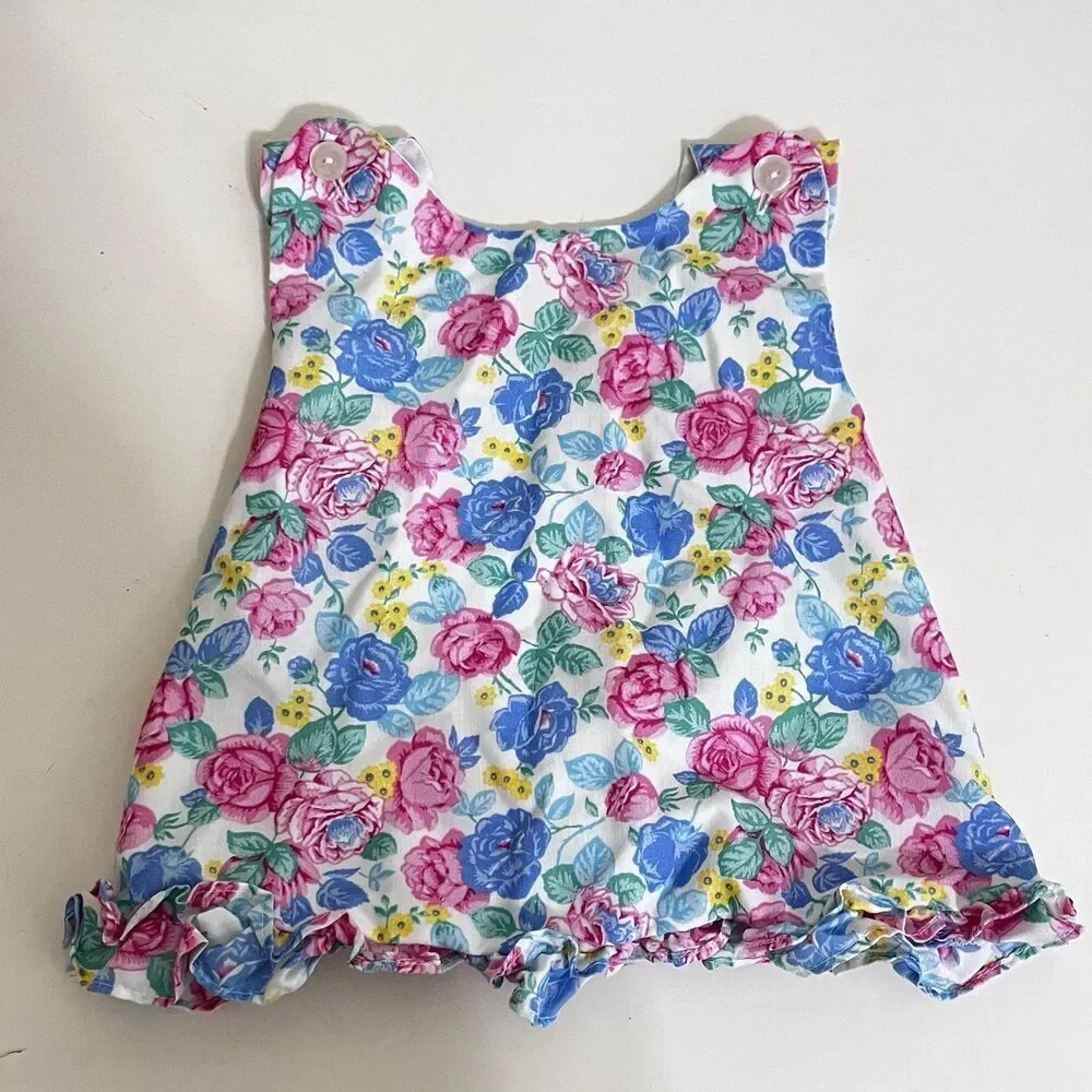 Vintage Ruth Scharf Floral Roses Dress and Bloomers 2-Pc Set Girls SZ 24 Months